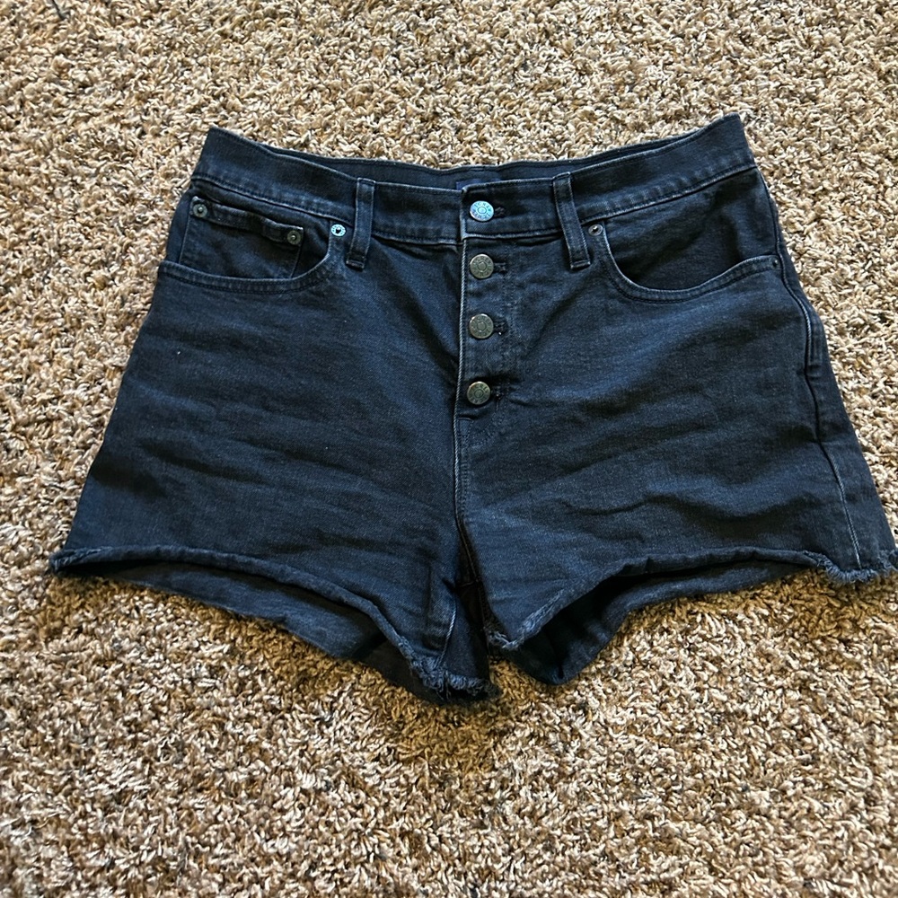 J. Crew Classic Denim Button Fly High Waisted Shorts in Black Wash